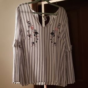 Embroidered striped top